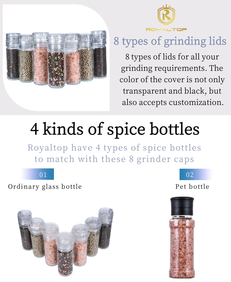 Kitchen 90ml 100ml Spice Packing Glass Container Plastic Cap Spice Mill Bottle Salt Pepper Grinder