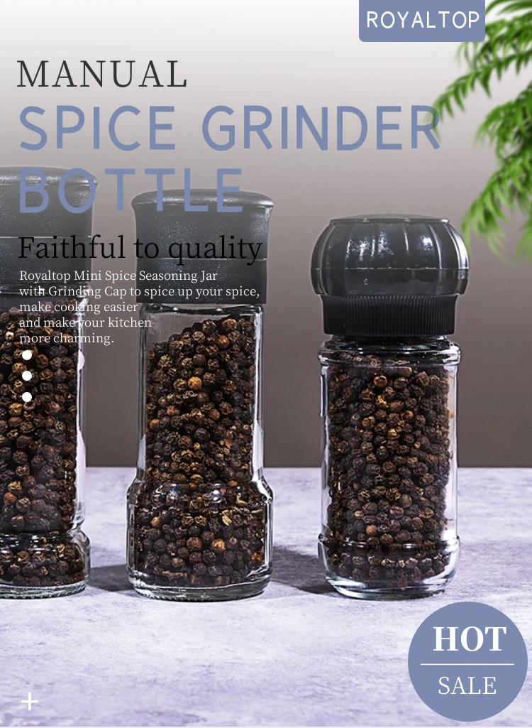 Kitchen 90ml 100ml Spice Packing Glass Container Plastic Cap Spice Mill Bottle Salt Pepper Grinder